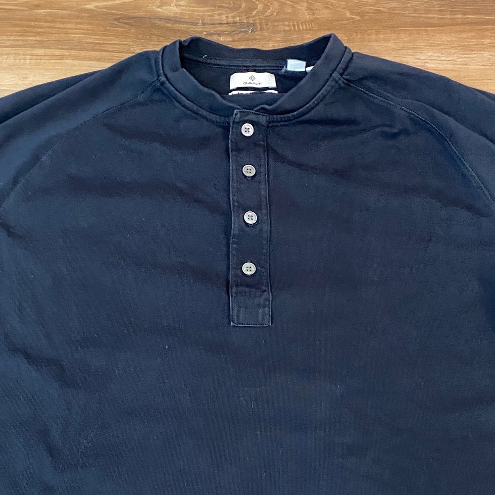 Gant Henley Shirt Mens XL American Cotton Long Sleeve Black Raglan